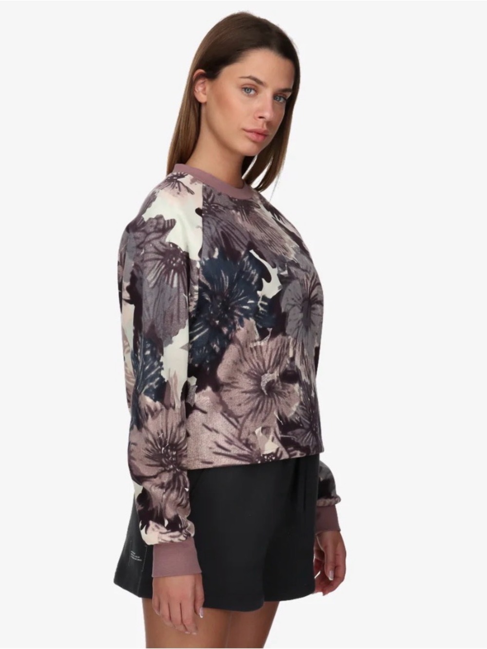 Adidas Floral Crewneck Sweatshirt in Mauve and Navy AOP Print